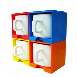 Cube Mug - Blue, Orange, Red and Yellow Set